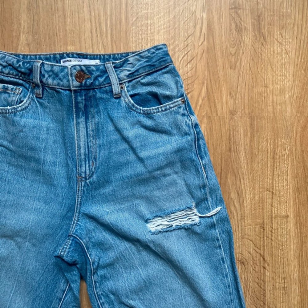 Garage Ripped Distressed Straight Leg High Waist Light Wash Jeans